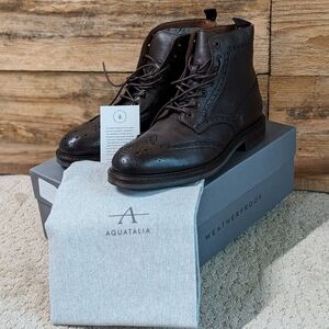 Aquatalia Savino Tumbled Cognac Weather Proof Leather Mens Shoes